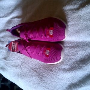 Skechers with memory foam. Size 9 wide. Fuschia. Material.
